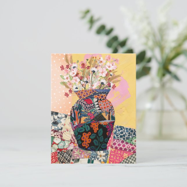Whimsical Floral Paper Collage Mixed Greeting Card (Standing Front)