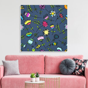 Whimsical Floral Pattern Art Design Canvas Print