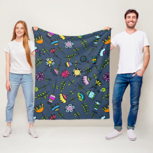 Whimsical Floral Pattern Art Design Fleece Blanket