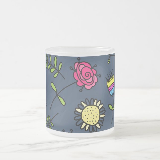 Whimsical Floral Pattern Art Design Frosted Glass Coffee Mug (Center)