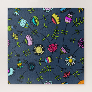 Whimsical Floral Pattern Art Design Jigsaw Puzzle