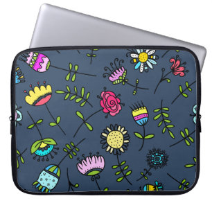 Whimsical Floral Pattern Art Design Laptop Sleeve