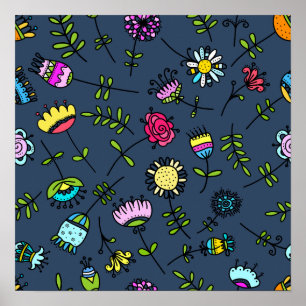 Whimsical Floral Pattern Art Design Poster