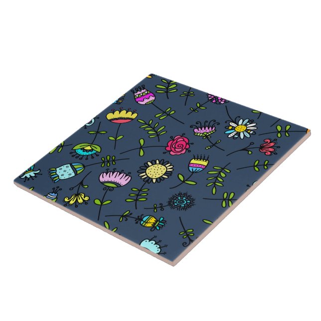 Whimsical Floral Pattern Art Design Tile (Side)