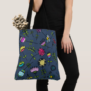 Whimsical Floral Pattern Art Design Tote Bag