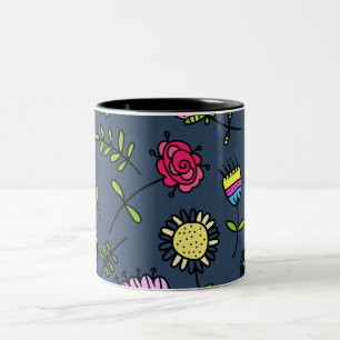 Whimsical Floral Pattern Art Design Two-Tone Coffee Mug