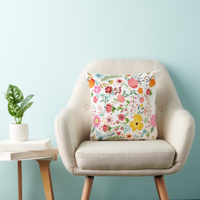 Whimsical Floral Pattern Colourful Spring Fabric Cushion (Chair)