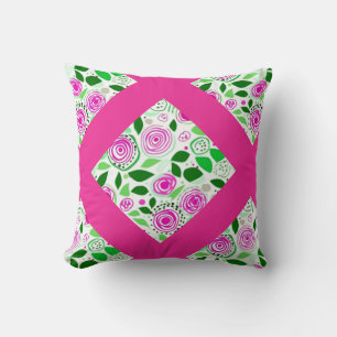 Whimsical floral pattern hot pink cushion
