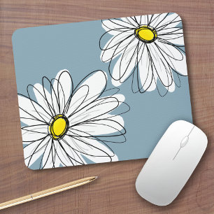 Whimsical Floral Pattern in yellow gray blue Mouse Mat