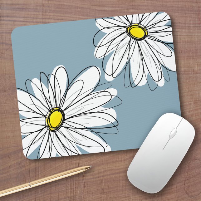 Whimsical Floral Pattern in yellow gray blue Mouse Mat (Personalized mousepad - Add Photos and Custom Text)