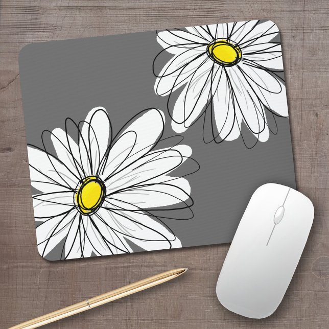 Whimsical Floral Pattern in yellow grey Mouse Mat (Creator Uploaded)