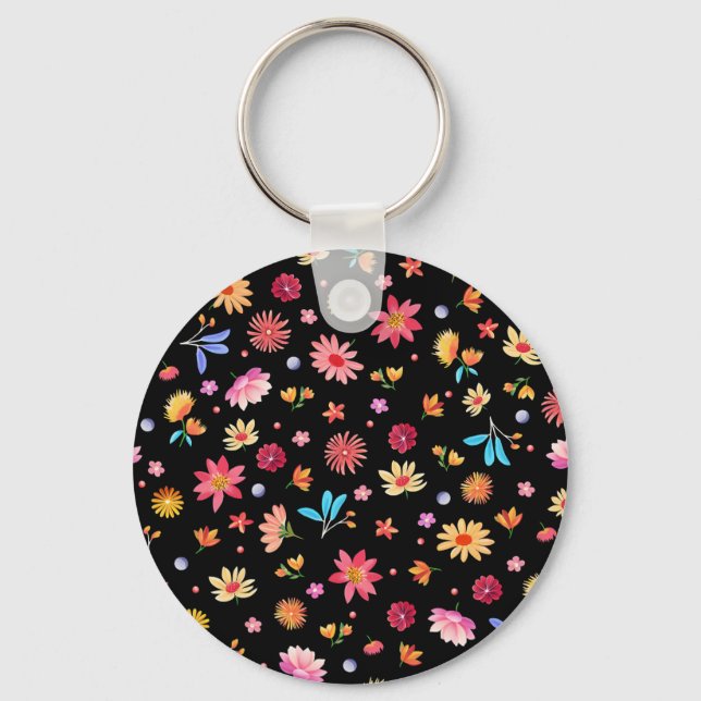 Whimsical Floral Pattern Key Ring (Front)