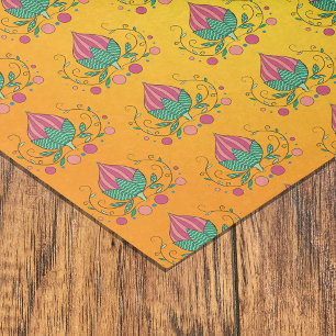 Whimsical floral pattern orange yellow tissue paper