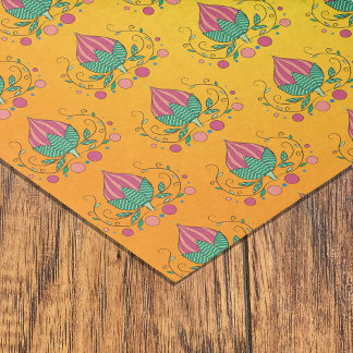 Whimsical floral pattern orange yellow tissue paper