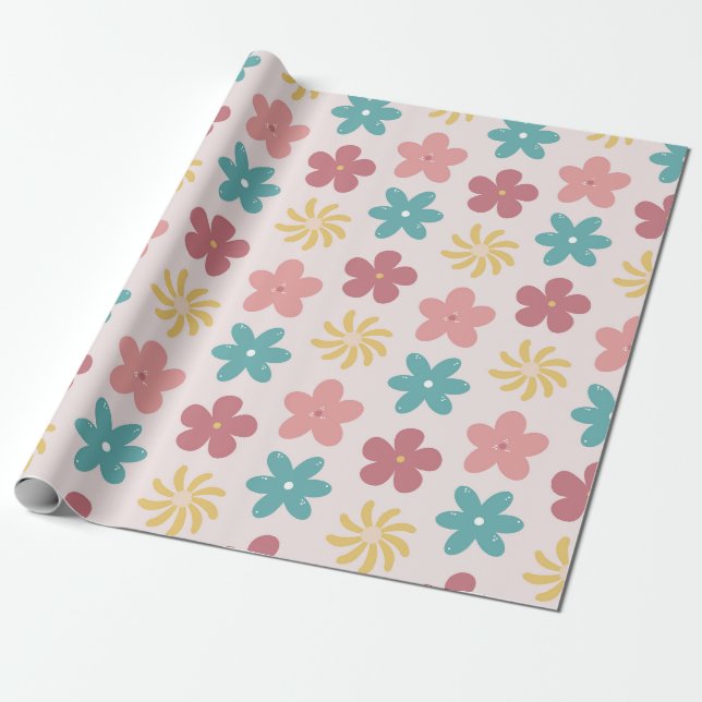 Whimsical Floral Pattern Wrapping Paper (Unrolled)