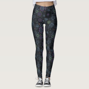 Whimsical Floral Patterned Leggings Grey Tones