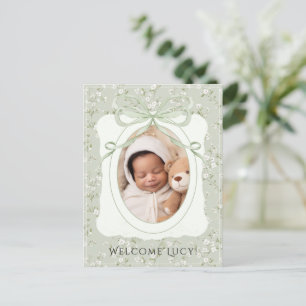 Whimsical Floral Photo Baby Birth Announcement Postcard