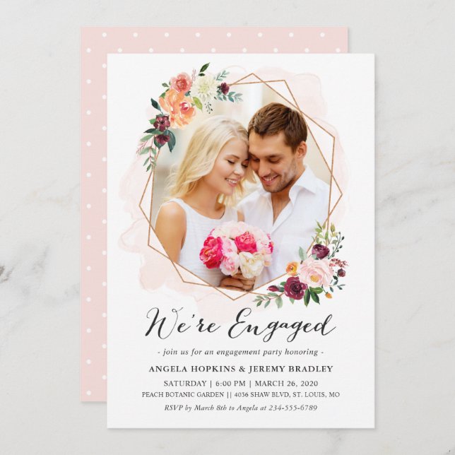 Whimsical Floral Photo Engagement Announcement (Front/Back)