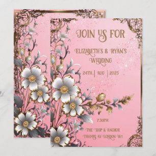 Whimsical Floral Pink Romance Wedding Invitation