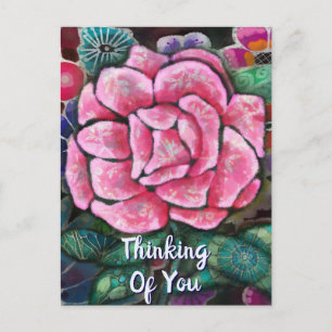 Whimsical Floral Pink Rose Art Nouveau Botanical Postcard