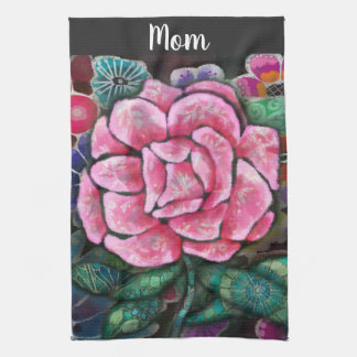 Whimsical Floral Pink Rose Art Nouveau Botanical Tea Towel