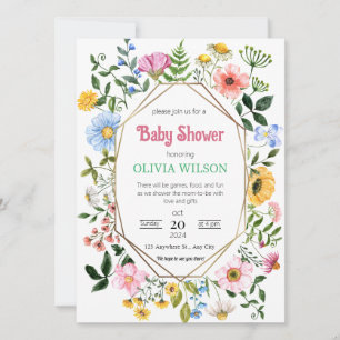 Whimsical Floral playful typography baby shower Invitation