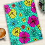 Whimsical Floral Polka Dot Watercolor Flowers Cute Jigsaw Puzzle<br><div class="desc">This fun,  colourful design was created using my hand painted whimsical watercolor and ink flowers in modern hues of pink,  blue,  yellow,  and red on an aqua blue background with white polka dots.</div>