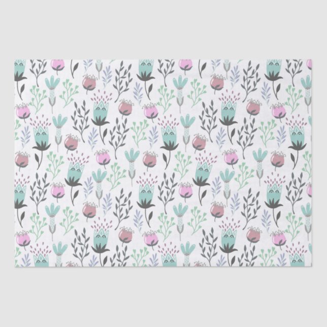 Whimsical floral pretty pastel colours tissue paper (Front)
