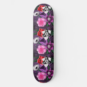 Whimsical Floral Purple Black Pink Daisy Daffodil  Skateboard