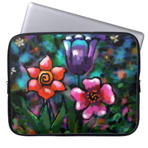 Whimsical Floral Purple Blue Pink Flower Flowers Laptop Sleeve