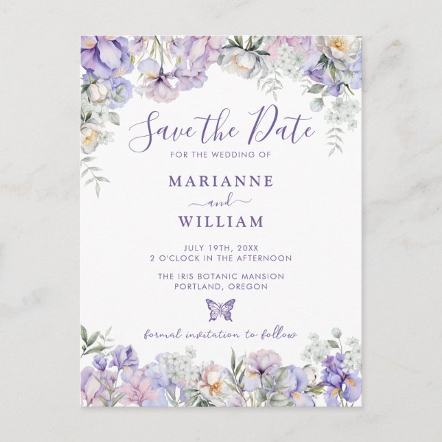 Whimsical Floral Romantic Wedding Save the Date Postcard (Front)