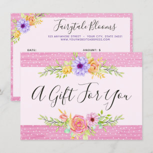 Whimsical Floral Roses Pink Gift Certificate Card