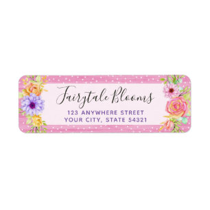 Whimsical Floral Roses & Pink Wood Return Address