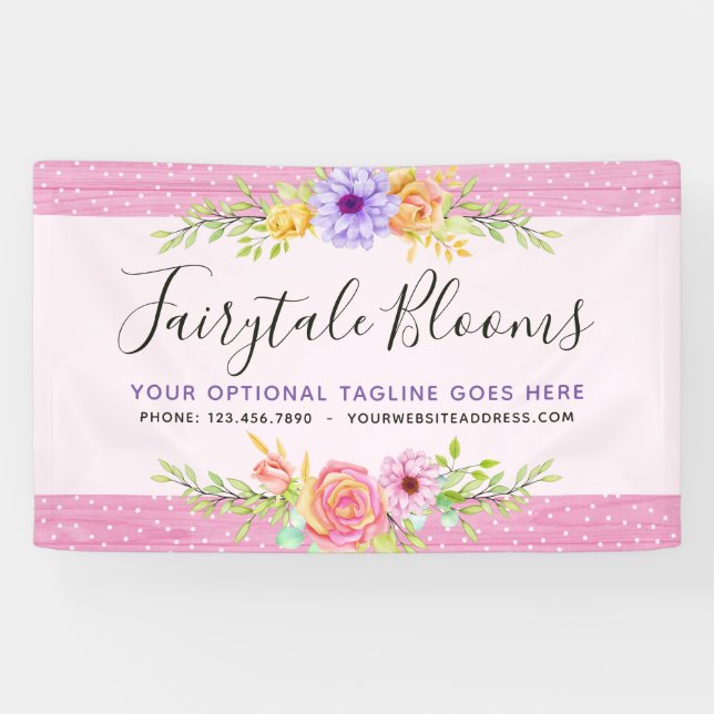 Whimsical Floral Roses Rustic Pink Girly Simple Banner (Horizontal)