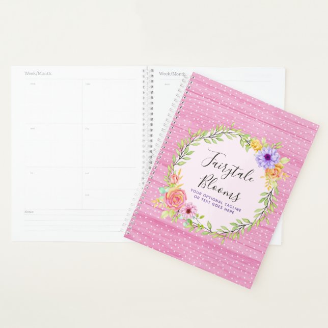 Whimsical Floral Roses & Rustic Pink Wood Girly Planner (Display)