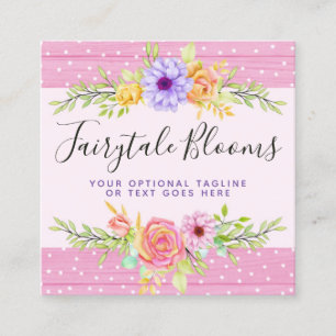 Whimsical Floral Roses & Rustic Wood Social Media Square Business Card