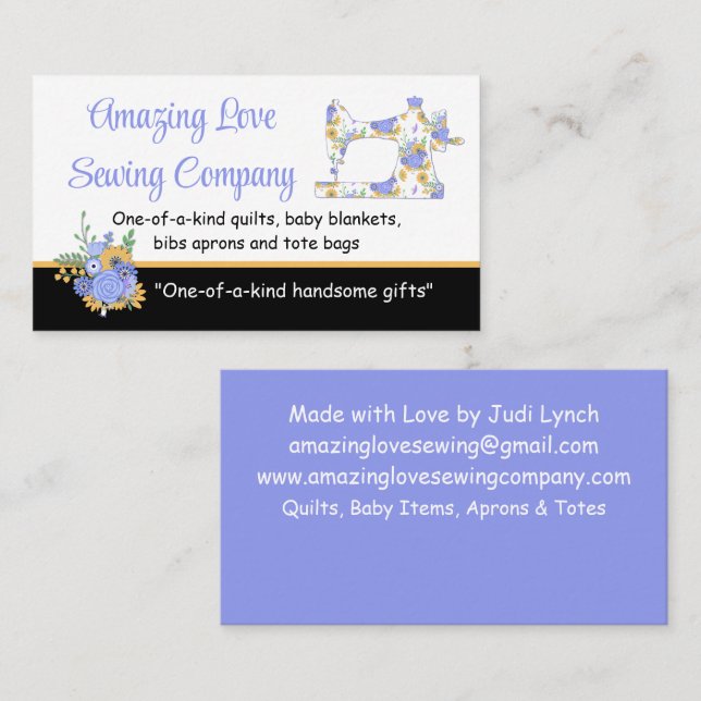 Whimsical Floral Sewing Machine2 Business Card (Front/Back)
