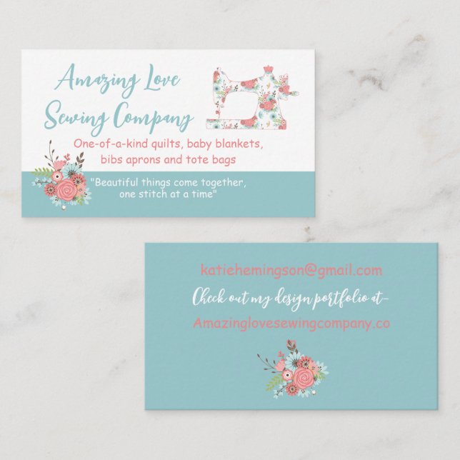 Whimsical Floral Sewing Machine Business Car Busin Business Card (Front/Back)