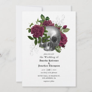 Whimsical Floral Skull Gothic Wedding Invitation