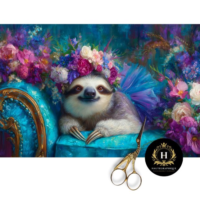 Whimsical Floral Sloth in Tutu Decoupage Tissue Paper (Creator Uploaded)