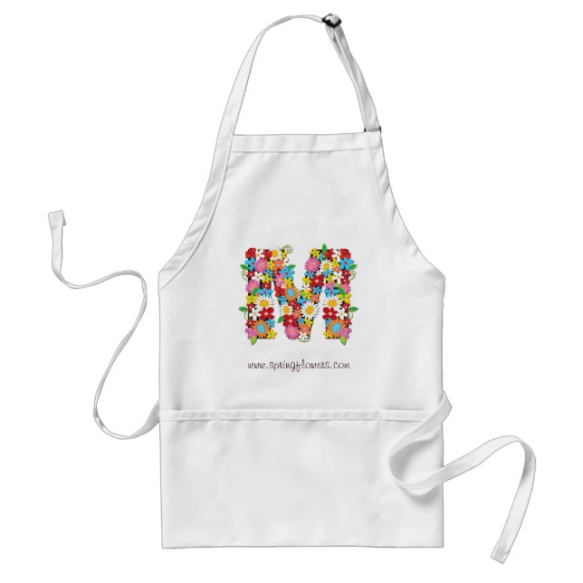 Whimsical Floral Spring Flowers Monogram Apron (Front)