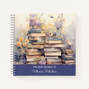 Whimsical floral stack of books notebook
