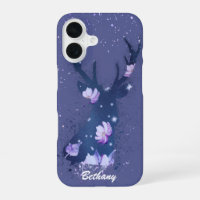 Whimsical Floral Stag Purple Paint Splatter