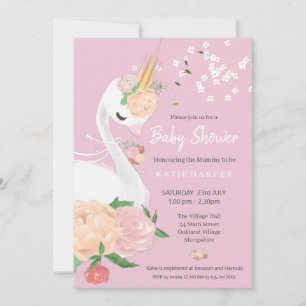 Whimsical Floral Swan Baby Shower  Invitation