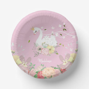 Whimsical Floral Swan Birthday   Paper Plate