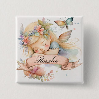 Whimsical Floral Sweet Dreams Sleeping Fairy Girl 15 Cm Square Badge