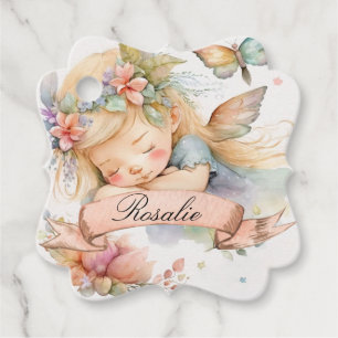 Whimsical Floral Sweet Dreams Sleeping Fairy Girl Favour Tags