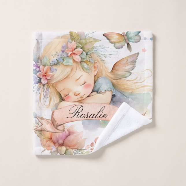 Whimsical Floral Sweet Dreams Sleeping Fairy Girl Wash Cloth (Wash Cloth)
