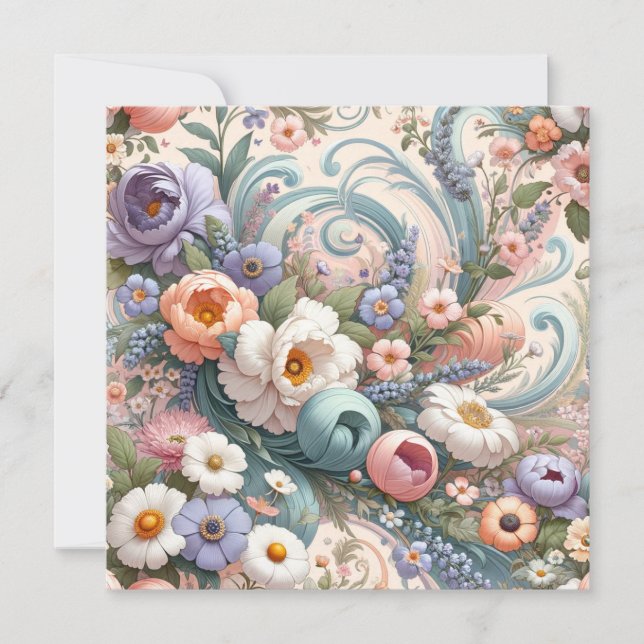 Whimsical Floral Swirls in Pastel  Invitation (Front)