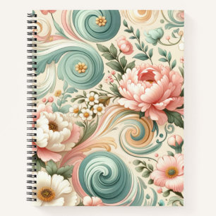 Whimsical Floral Swirls in Pastel Notebook